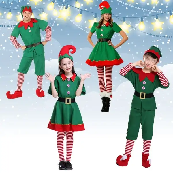 Weihnachten Elfen Kostüme Frauen Weihnachten Halloween Kostüm Langarm Grün und Rot Mädchen Elf Kleid Weihnachten Kostüm