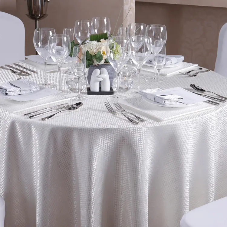 Custom White Wedding Party Round Table Cloth for Luxury Hotel Polyester / Cotton Waterproof Indoor and Outdoor Banquet PRESENTS