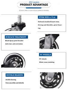 Roda Kastor Kursi Kantor Gaya Rollerblade, Dapat Dilepas 3 Inci/75 Mm