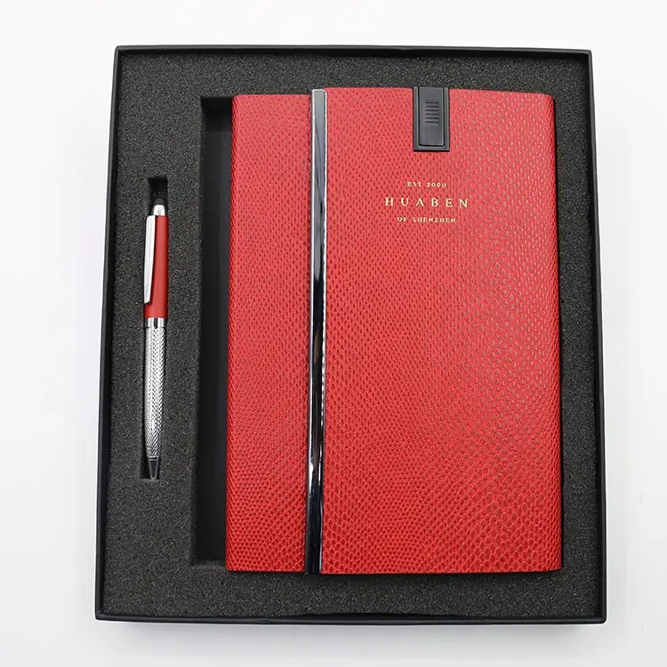 Stationery Paper Notebook Customized Engraving Style A6 A5 Paper PU Leather Stationery Memo Notebook Year Planner Gift Set With Box
