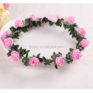 The wedding flower head wreath pink Children's headdress spring decorative white flower hair wreath