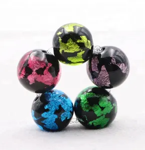 Cute Silver Foil Ball Pebble Marbles Handmade Murano Lampwork Art Glass Foil Leaves Round Beads for Jewelry Craft Curtain kits