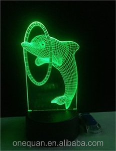 Luz creativa de la noche del LED que destella 3D lámpara de la ilusión del delfín del delfín del LED - Product Image 6