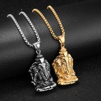 Collar con colgante de Dios indio, Lord Ganesha, elefante, regalo, collar de acero inoxidable chapado en oro