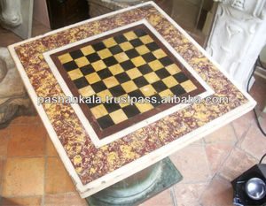 Haut de Table moderne et à incrustation en pierre de marbre, Design d'échecs - Product Image 1