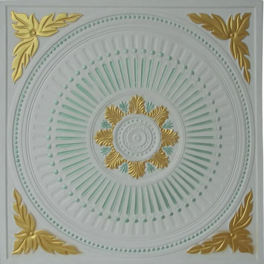 Di alta qualità con rilevatore di fumo a prova di umidità-resistenza di disegno del fiore di stile artistico oro soffitto di gesso piastrelle