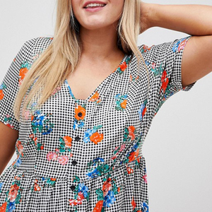 New Hot Floral Stampa A Quadretti Curva Pulsante Attraverso Vestito Estivo Mini Vestito Casual per le <span class=keywords><strong>Donne</strong></span> <span class=keywords><strong>Grasse</strong></span> - Product Image 3