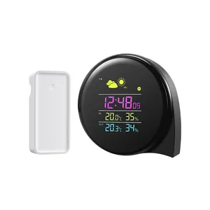 home professional ce radio control rf tech 433mhz wireless outdoor digital color LCD weather station clock with outdoor sensor