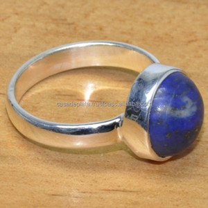 Cabujón lapislázuli anillo de piedras preciosas Plata de Ley 925 Unisex Ajuste de bisel de moda plateado último diseño joyería fina - Product Image 2