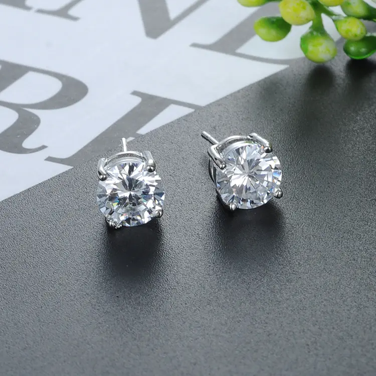 Penjualan Terbaik Sederhana 925 Perak Murni Anting Kancing 2Mm Ke 8Mm Kristal Bulat Cz Berlian Anting Perhiasan untuk Wanita Gadis