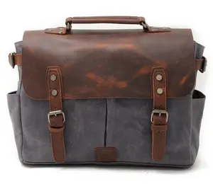 F16960 Gewaxt Mannen Canvas Tas Lederen Laptop Aktetas Messenger Bag Custom Vintage Telefoon Portefeuilles Voor Mannen Vintage Vintage Tas