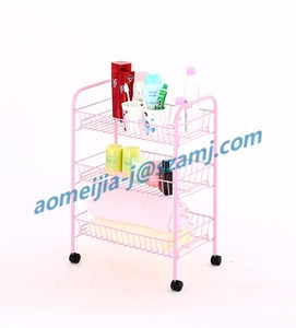 Poudre enduit <span class=keywords><strong>rose</strong></span> couleur quatre roues mobile simple fil panier étagère chariot - Product Image 3