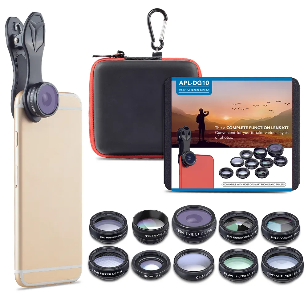 Apexel Top Seller Deluxe 10 In 1 Camera phone Lens Kit For iPhone wholesale China