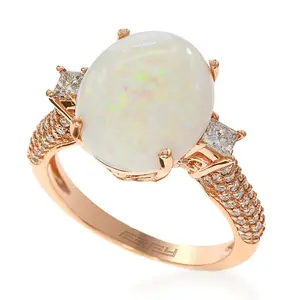Prong Setting White Fire Opal Rings Rose Gold Plating Ethiopian Welo Opal Jewelry