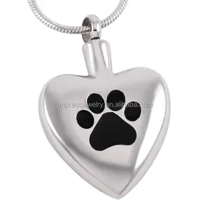 En gros 316L en acier inoxydable Cendres Souvenir Urne Collier Mode Coeur avec Chien/Chat Patte Imprime Crémation Pendentif Bijoux