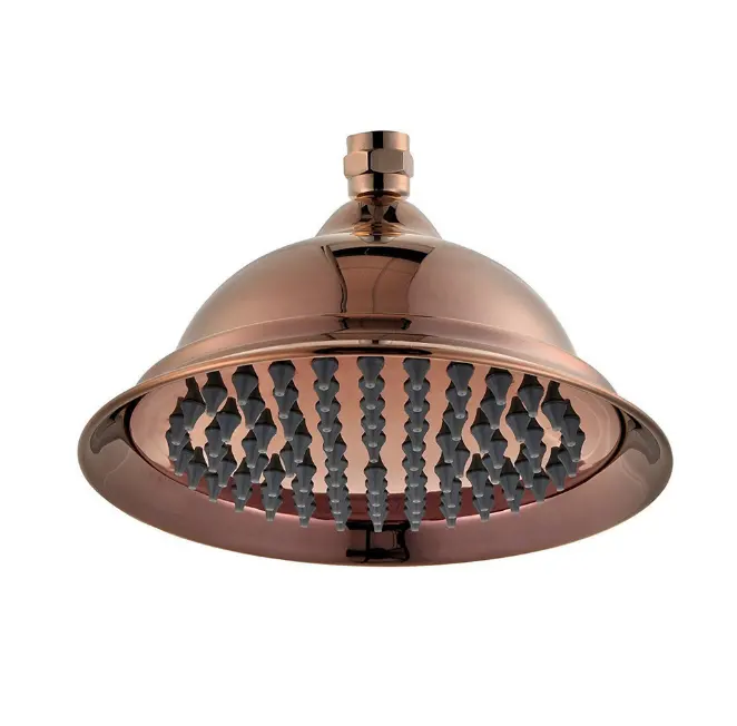 Rose Gold Brass copper 8" Vintage Rainfall Shower Head Round Top Spray Rain Shower Head