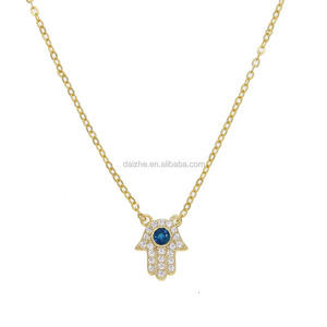 Nueva cadena de oro de plata 925 auténtica tipo malvado turco ojo Hamsa mano encanto 35 + 10cm collar pavimentado grande azul Cz mujeres regalo de boda - Product Image 4