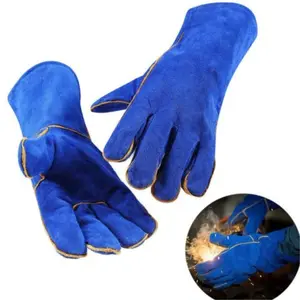 16"Bule Cow Split Leather Welding Safety Working Gloves,Welding Electric Arc Mig Leather Gloves
