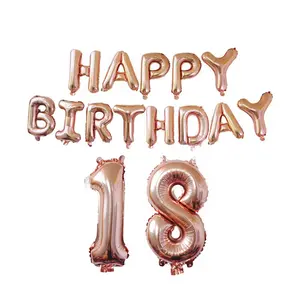 Conjunto de decoración de fiesta de cumpleaños 18, globo de feliz cumpleaños de oro rosa, cartel, número, globos