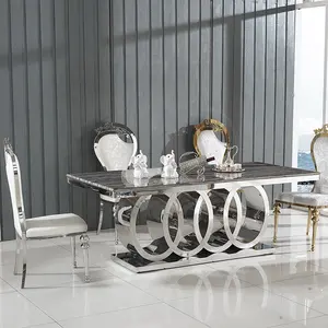 Conjunto de mesa de jantar em aço inoxidável, quadro de mármore