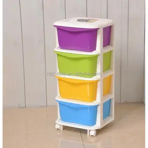 4-Tier Stackable Rolling Plastik Penyimpanan Laci