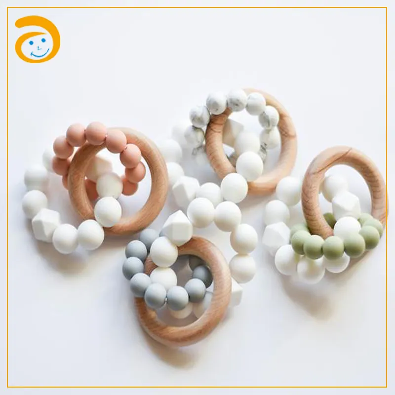 Деревянное кольцо из смолы под заказ, силиконовые бусины, прорезыватель, погремушка