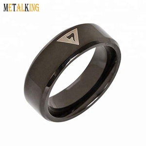 8mm Black Mens Tungsten Masonic Ring with 14th Degree Grand Elect Mason Symbol Freemason Member Band Ring