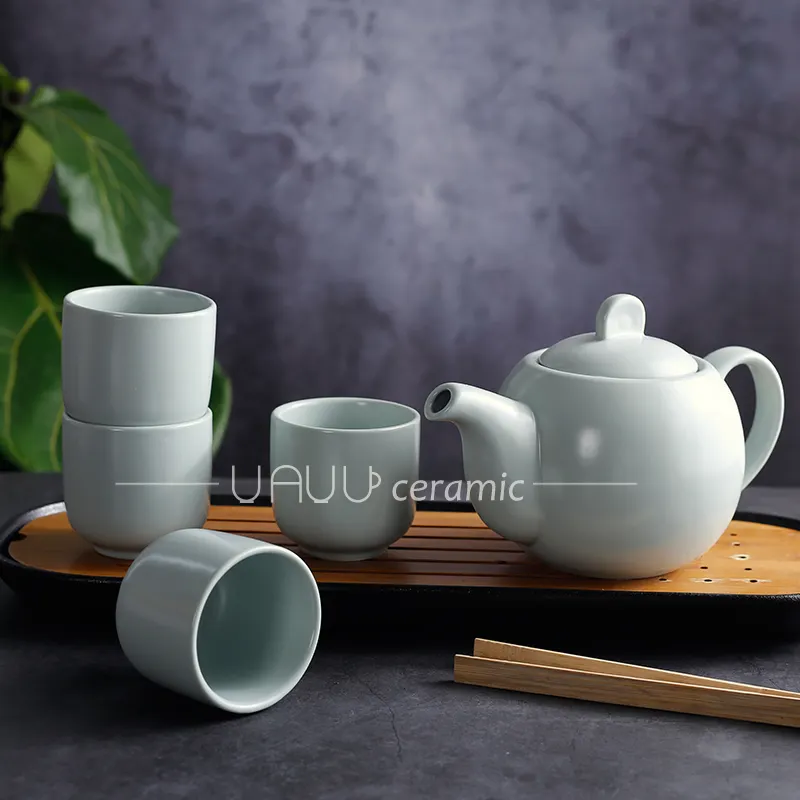 Conjunto de bule de chá de porcelana, conjunto de 4 copos de bule de café nórdico matte de cor japonesa