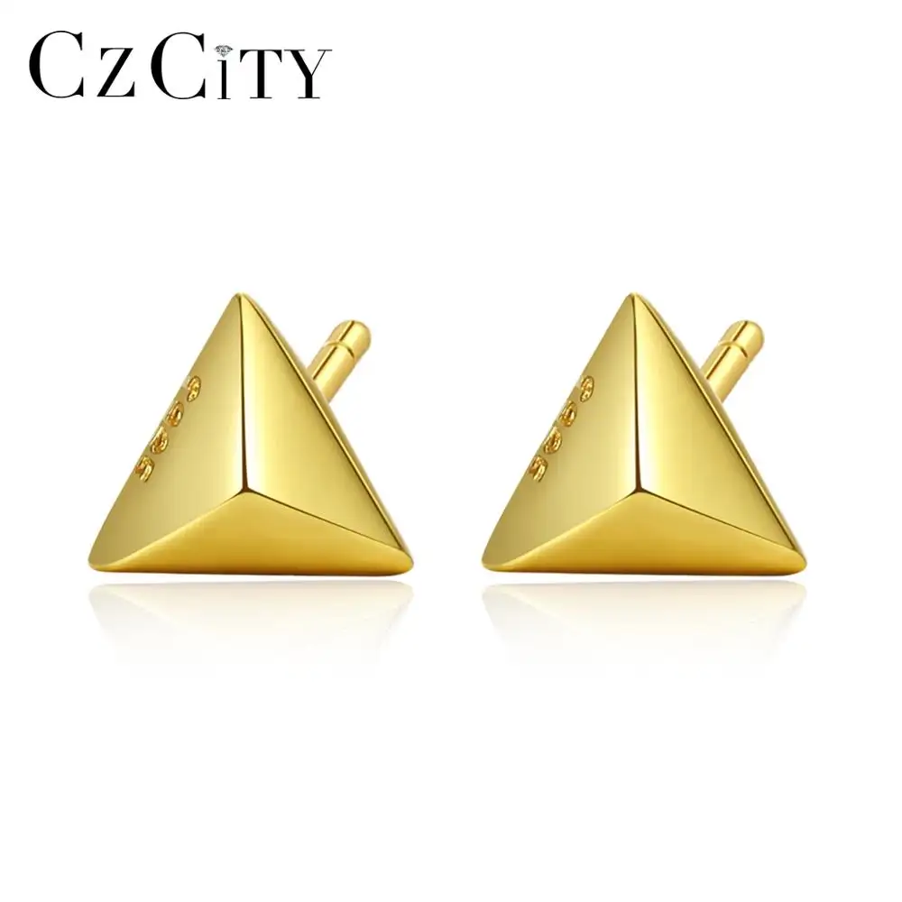CZCITY Anting-Anting Perak Minimalis, Anting-Anting Tiang Piramida Segitiga, Perhiasan Bagus