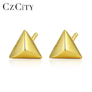 CZCITY Ayar Gümüş Küpe Minimaln Üçgen Piramit Sonrası Küpe Güzel Takı