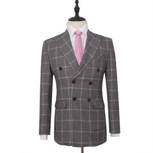 MA112 3 pezzi abiti da uomo abito da sposa su misura doppio petto grigio griglia sposa Costume da sposa Plus Size abito uomo - Product Image 6