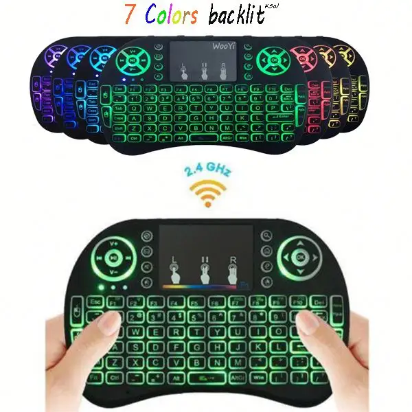 Мини I8 Беспроводная клавиатура 2,4G, воздушная мышь с тачпадом, мышь, светодиодная цветная подсветка, мини беспроводная клавиатура для smart tv