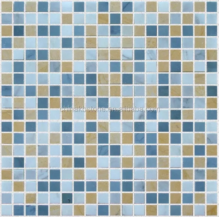 Tuile de mosaïque de marbre carré mélangé bleu jaune coulis de tuile de piscine