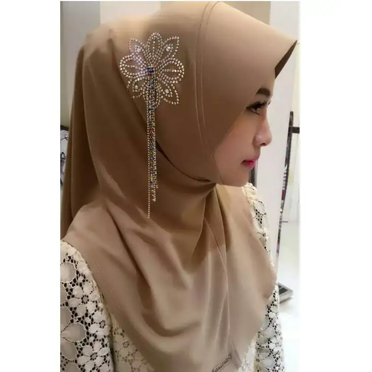Moda zarif eşarp krep düz türban eşarp çiçek tasarım arap müslüman başörtüsü
