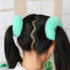 뜨거운 판매 가짜 토끼 모피 헤어 scrunchies 탄성 솔리드 컬러 헤어 넥타이 모피 헤어 밴드