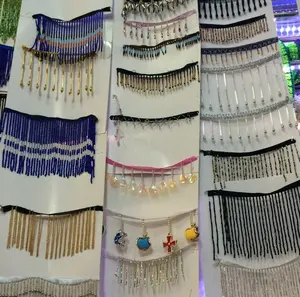 Franja de contas artesanal colorida de lantejoulas/frisada guarnição franja para vestidos de dança