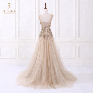 Sparkline Tulle encolure carrée manches corsage ajusté robe de soirée longue perlée lourde avec paillettes - Product Image 3