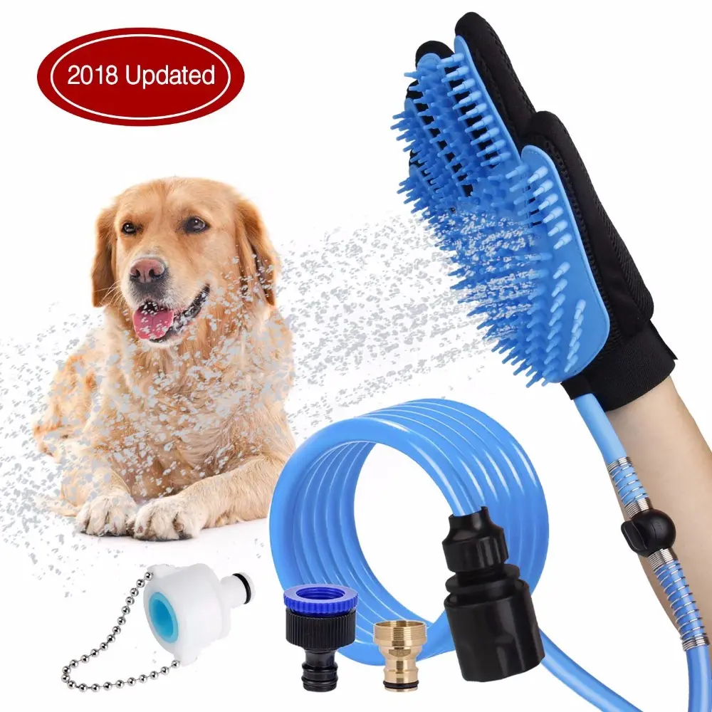 2018 NEWEST Pet Bathing Tool Dog Shower Sprayer Scrubber Grooming Glove with 3 Faucet Adapters for Dog Cat Horse Indoor Outdoor