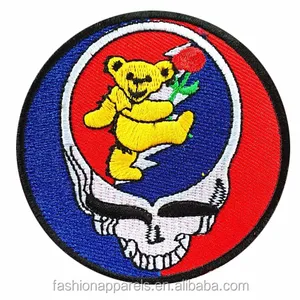 Feitos sob encomenda baratos bordado urso grateful dead remendo ferro em remendos crânio