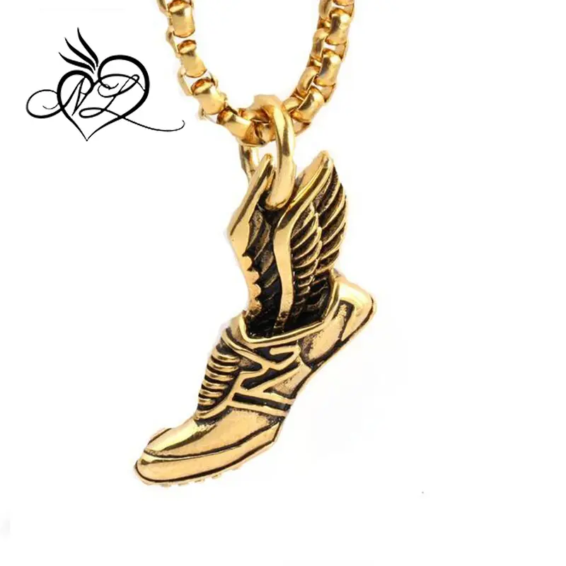 Fashion Stainless Steel Silver/Gold Sport Shoes Men's Pendant Necklace