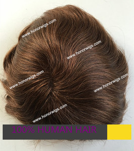 HT275 mens toupee swiss lace <strong>withU</strong> patr transparent thin skin around base size 6"x8" 7"x9" NW human hair #3 brown color HONOR - Product Image 3