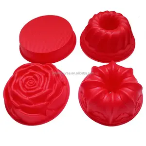 Molde de decoração de bolo redondo rosa, 4 desenhos diferentes, flor, coroa, design de pastelaria, forma de silicone, molde grande