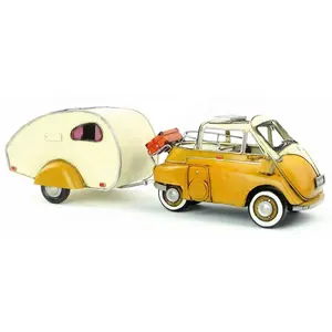 Ourwarm — modèle de voiture Vintage 1957 avec remorque, échelle de 1:12, artisanat classique en métal forgé pour maison, Pub, café, décoration ou cadeau