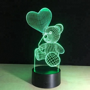 Lampada da Tavolo LED 3D a Forma di Orso con Cuore, 7 Colori Cangianti, Caricatore USB, Regalo Perfetto per Bambini - Product Image 2