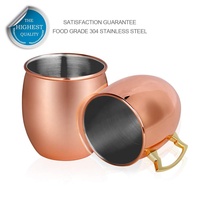 Tasses à Moscow Mule 100% cuivre avec poignées, en acier inoxydable 304, revêtement or rose, gobelet à boire classique