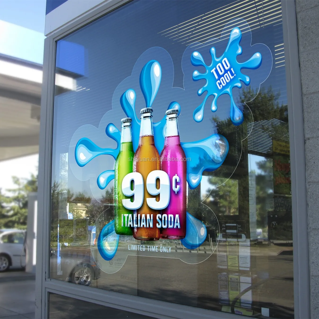 Custom Digital Printing Transparante Cling Statische Glas Muursticker Voor Reclame Promotie