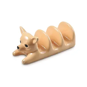 Kitchen accessories decorative handpaint dog shape Chihuahua ceramic 4 pack taco holder for restaurant