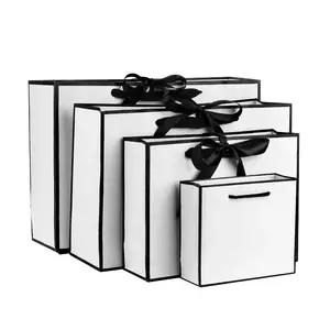 경쟁력있는 가격 우아한 사용자 정의 브랜드 로고 럭셔리 부티크 쇼핑 흰색 선물 가방 Bowknot