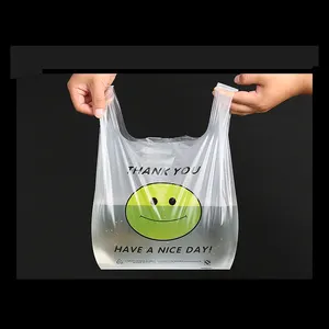 Smiley Weste klare Plastiktüte benutzer definierte Logo recycelte Plastiktüte für Supermarkt Restaurant zum Mitnehmen Plastikmüll sack