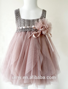 Abito in Tulle per <span class=keywords><strong>Bambina</strong></span> con Vita Impero in <span class=keywords><strong>Beige</strong></span> Rosa e Taupe con Top in Crochet Elasticizzato - Product Image 2